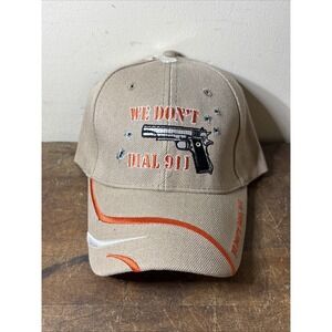 WE DON'T DIAL 911 2nd Amendment Baseball Cap Tan Orange Embroidered Adjustable